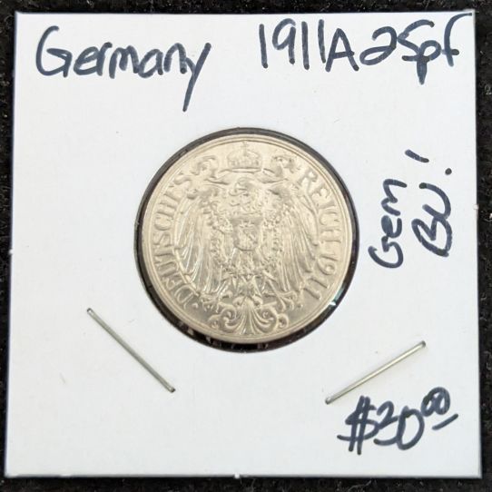 1911 A 25pf Germany GEM BU Pfennig