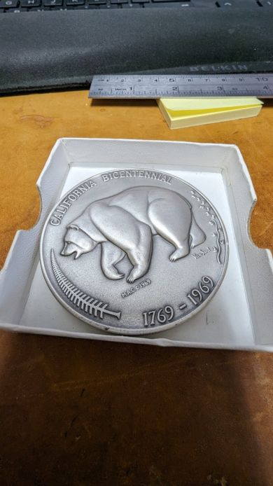 1796-1969 US Mint Medallic Arts "California Bicentennial" 65MM 141 Grams .999+ Pure Silver