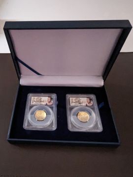 2 Gold Coin Proof Set $5 2020-W PCGS PR70 DCAM Basketball Hall of Fame First Day of Issue Jerry West Signed Autographed
