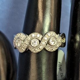14K White Gold with ~1c Natural Diamond Ring, Size 8,  4.69g 