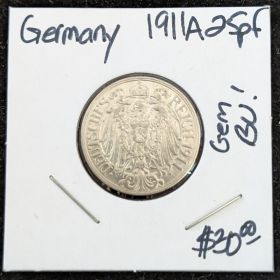 1911 A 25pf Germany GEM BU Pfennig