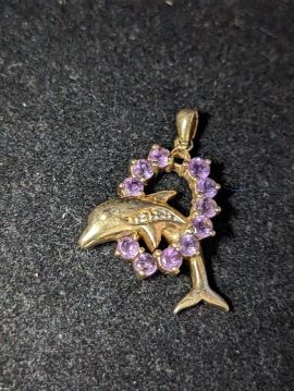 10k Gold Amethyst Pendant With Dolphin