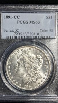 1891-CC $1 Carson City Morgan Dollar PCGS MS63 - 22081812