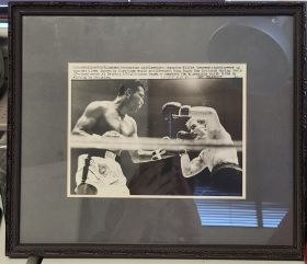 Framed B & W Boxing Photo of Sugar Ray Robinson and Wilfie Greaves 1961